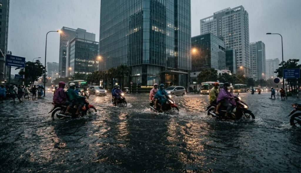 물에잠긴 호치민의 도로. 열악한 인프라